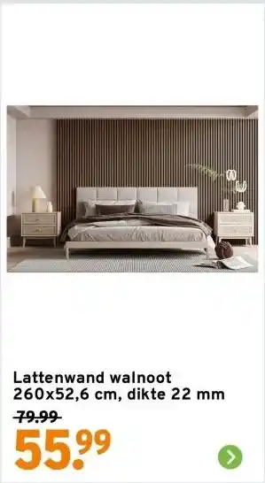 GAMMA Lattenwand walnoot 260x52,6 cm, dikte 22 mm aanbieding