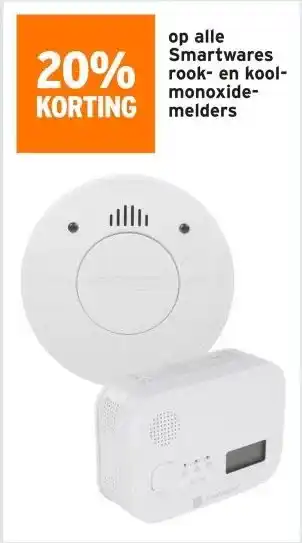 GAMMA 20% KORTING op alle Smartwares rook- en kool- monoxide- melders aanbieding