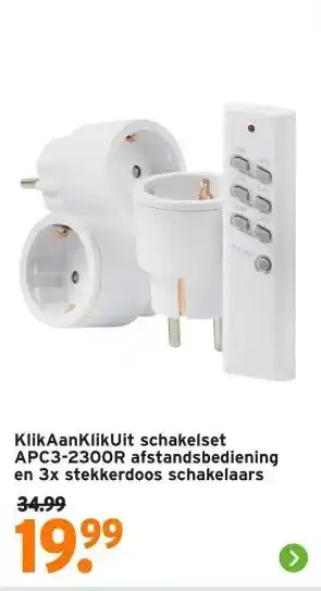 GAMMA KlikAanKlikUit schakelset APC3-2300R afstandsbediening en 3x stekkerdoos schakelaars aanbieding