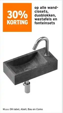 GAMMA 30% KORTING op alle wand- closets, duoblokken, wastafels en fonteinsets aanbieding