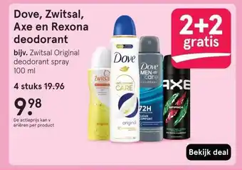Etos Dove, Zwitsal, Axe en Rexona deodorant aanbieding
