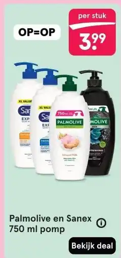 Etos Palmolive en Sanex 750 ml pomp aanbieding