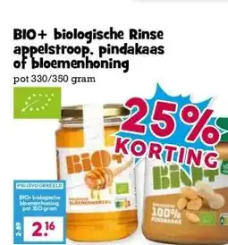 Boon`s Markt BIO+ biologische Rinse appelstroop. pindakaas of bloemenhoning aanbieding