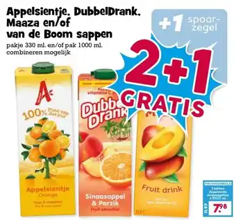 Boon`s Markt Appelsientje, DubbelDrank, Maaza en/of van de Boom sappen aanbieding