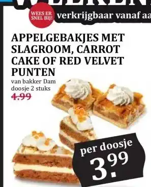 Boon`s Markt APPELGEBAKJES MET SLAGROOM, CARROT CAKE OF RED VELVET PUNTEN aanbieding