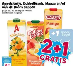 Boon`s Markt Appelsientje, DubbelDrank, Maaza en/of van de Boom sappen aanbieding