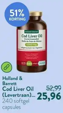Holland & Barrett Cod Liver Oil (Levertraan) 1000mg aanbieding