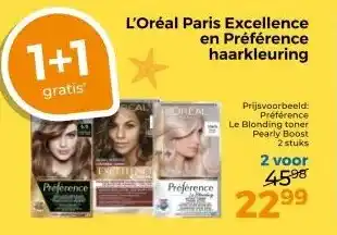 Trekpleister L'Oréal Paris Excellence en Préférence haarkleuring aanbieding