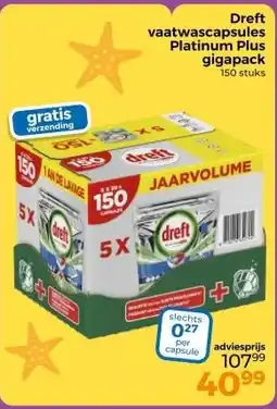 Trekpleister Dreft vaatwascapsules Platinum Plus gigapack aanbieding