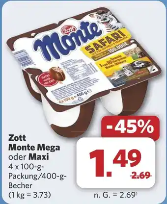 Combi Zott Monte Mega oder Maxi aanbieding