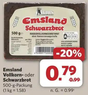 Combi Emsland Vollkorn- oder Schwarzbrot aanbieding