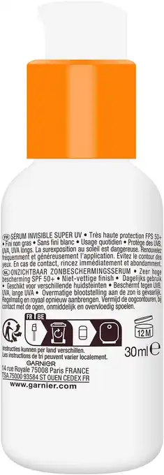 Amazon Garnier Ambre Solaire Dagelijkse Invisible Super UV SPF50+ Serum aanbieding