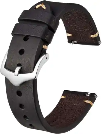Amazon BISONSTRAP Horlogeband voor heren, handgemaakte leren armband, snelsluiting, 18 mm, 20 mm, 22 mm aanbieding