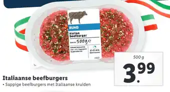 Lidl Italiaanse beefburgers 100g aanbieding