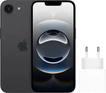 Coolblue Apple iPhone 16e 128GB Zwart + Apple Snellader aanbieding