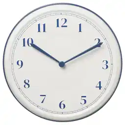 IKEA Blauwe klassieke wandklok met witte wijzerplaat en cijfers, ronde vorm, stille quartz uurwerk aanbieding