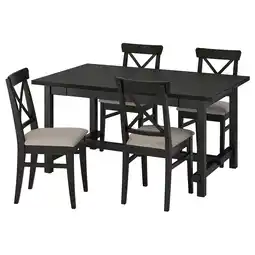 IKEA Zwarte uitschuifbare eethoek, donker hout, gedempte zittingen aanbieding