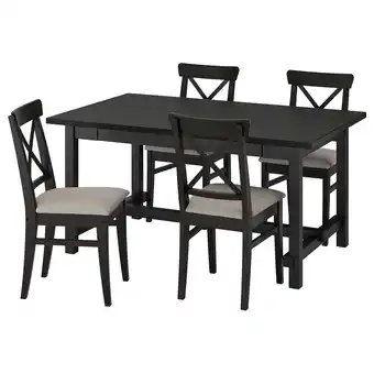IKEA Zwarte uitschuifbare eethoek, donker hout, gedempte zittingen aanbieding