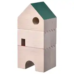 IKEA FÄltlÖnn houten huis speelgoed met groen dak, eenvoudig blokontwerp aanbieding