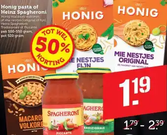 Dagwinkel Honig pasta of Heinz Spagheroni aanbieding