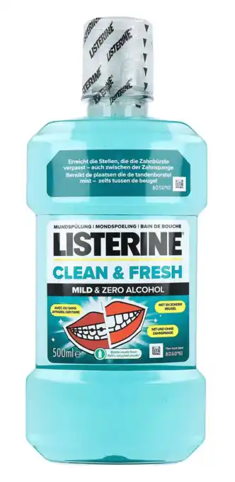 De Online Drogist Listerine Clean & Fresh Mild & Zero Alcohol Mondspoeling 500ML aanbieding