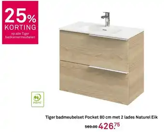 Karwei Tiger badmeubelset Pocket met 2 lades Naturel Eik aanbieding