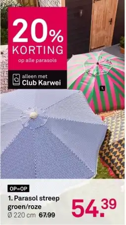 Karwei Parasol streep groen / roze aanbieding