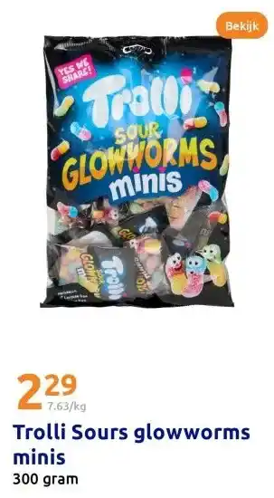 Action Trolli Sours glowworms minis aanbieding