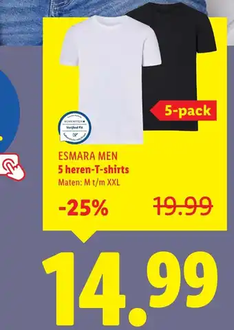 Lidl ESMARA MEN 5 heren-T-shirts aanbieding