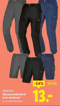 Lidl Parkside Ripstop werkbroek of korte werkbroek aanbieding