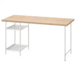 IKEA Lagkapten bureau, licht houten blad en wit metalen frame, rechthoekig aanbieding