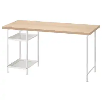 IKEA Lagkapten bureau, licht houten blad en wit metalen frame, rechthoekig aanbieding