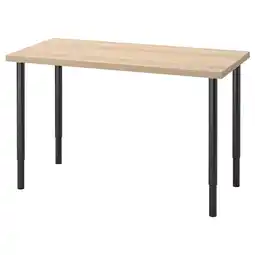IKEA Stelt een lagkapten-tafel voor met een lichtbeige blad en zwarte, verstelbare metalen poten aanbieding