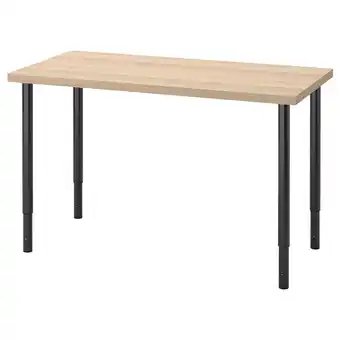 IKEA Stelt een lagkapten-tafel voor met een lichtbeige blad en zwarte, verstelbare metalen poten aanbieding
