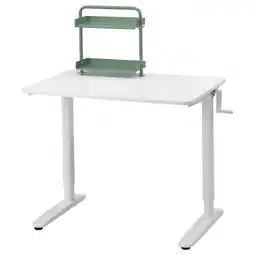 IKEA Relatera bureau: wit, verstelbaar, slinger, groene organizer, rechthoekig aanbieding