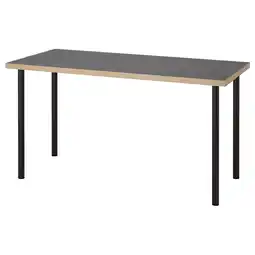 IKEA Afgebeeld lagkapten bureau, grijs blad, zwart metalen poten, rechthoekig aanbieding