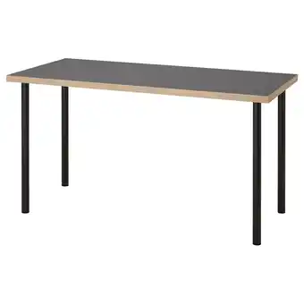 IKEA Afgebeeld lagkapten bureau, grijs blad, zwart metalen poten, rechthoekig aanbieding