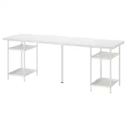 IKEA Wit lagkapten bureau met witte metalen frames en planken, rechthoekig blad aanbieding