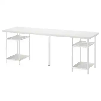 IKEA Wit lagkapten bureau met witte metalen frames en planken, rechthoekig blad aanbieding
