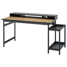 IKEA MullsjÖ bureau in zwart en eiken, rechthoekige vorm met opbergplanken aanbieding