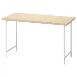 IKEA Mitcirkel bureau: licht houten blad, witte metalen poten, eenvoudige rechthoekige vorm aanbieding