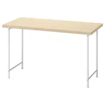 IKEA Mitcirkel bureau: licht houten blad, witte metalen poten, eenvoudige rechthoekige vorm aanbieding