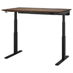 IKEA Mittzon bureau: zit/sta, dubbele motoren, walnoothouten blad, zwarte poten, stevig aanbieding
