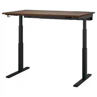 IKEA Mittzon bureau: zit/sta, dubbele motoren, walnoothouten blad, zwarte poten, stevig aanbieding