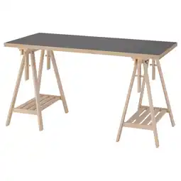 IKEA Lagkapten: grijs rechthoekig bureau met lichthouten schragen. Kantelbaar blad, stevig ontwerp aanbieding