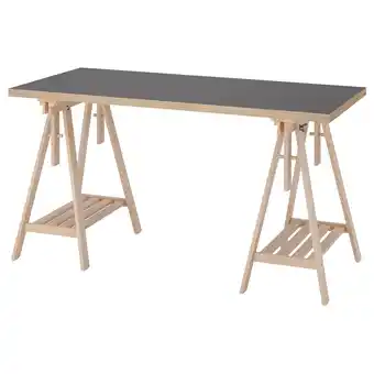 IKEA Lagkapten: grijs rechthoekig bureau met lichthouten schragen. Kantelbaar blad, stevig ontwerp aanbieding