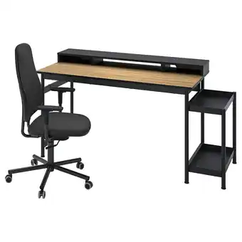IKEA Zwarte kantoorset: bureau, zijplank, rolstoel. Modern, ergonomisch ontwerp, houten blad aanbieding