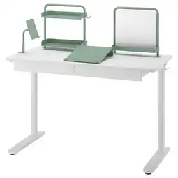 IKEA Relatera bureau - wit met groen accessoires: whiteboard, schrijfblok, tablethouder, haken aanbieding