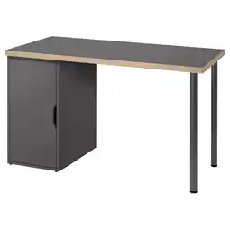 IKEA Modern grijs bureau met houten rand, grijze kast, metalen poten aanbieding