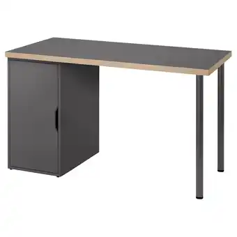 IKEA Modern grijs bureau met houten rand, grijze kast, metalen poten aanbieding